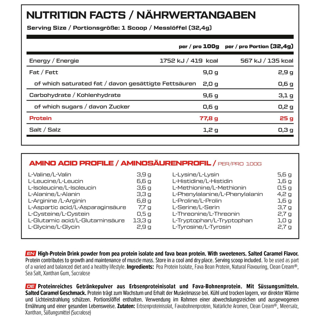 Pro Plant Protein Isolate Salted Caramel | 900g - Nährwertangaben